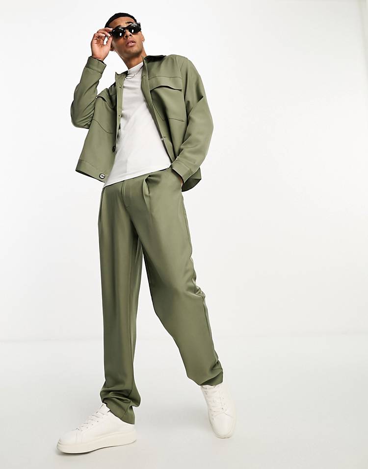 ADPT loose fit high waisted suit pants in khaki - part of a set